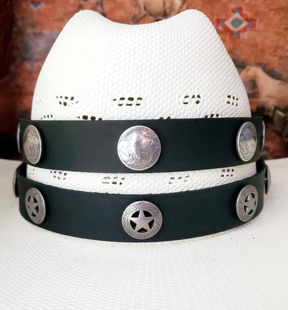 Texas Star or Buffalo Nickel Concho Leather Hat Band, Your  display picture 1