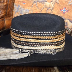 Geflochtenes Hutband aus Pferdehaar - 6 Farben - 2 seitliche Pferdehaar-Quasten, verstellbar, Western-Cowboy-Hutband, Schwarz, Braun, Grau, Saurer, Hellbraun