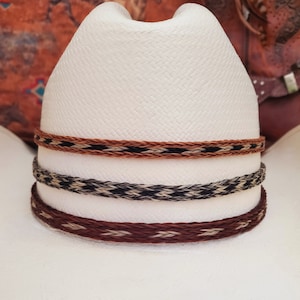 Rosshaar Western Hutband mit 2 Pferde Haar Quasten, verstellbar, Cowboy Pferde Haar geflochtenes Hutband, grau, braun, hellbraun, weiß