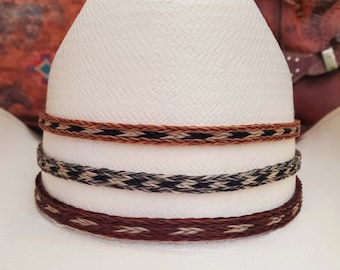 Braided Horsehair Western Hat Band with Tassels, Adjustable Cowboy Hatband