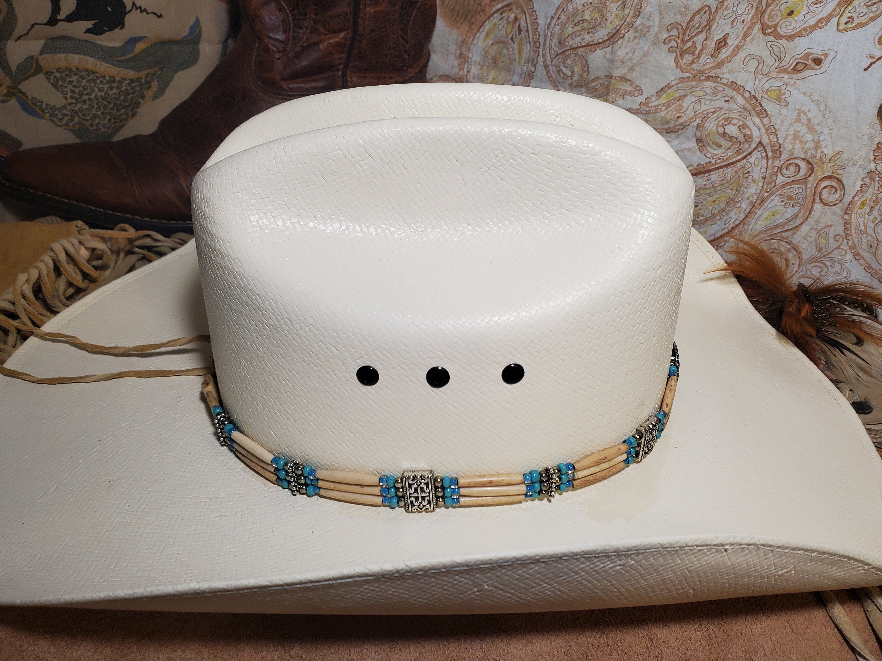 Western Concho Hat Band Turquoise, Silver and Thin Antique  display picture 1