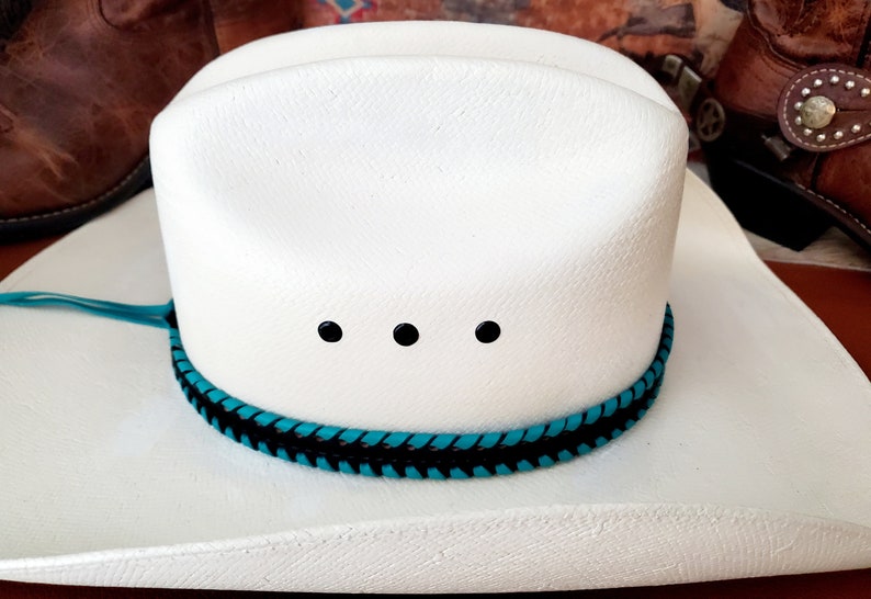 Leather Stitched Hat Band with Adjustable tie, Western Cowboy Hatband, Black, Turquoise, Red, Brown and more... image 9
