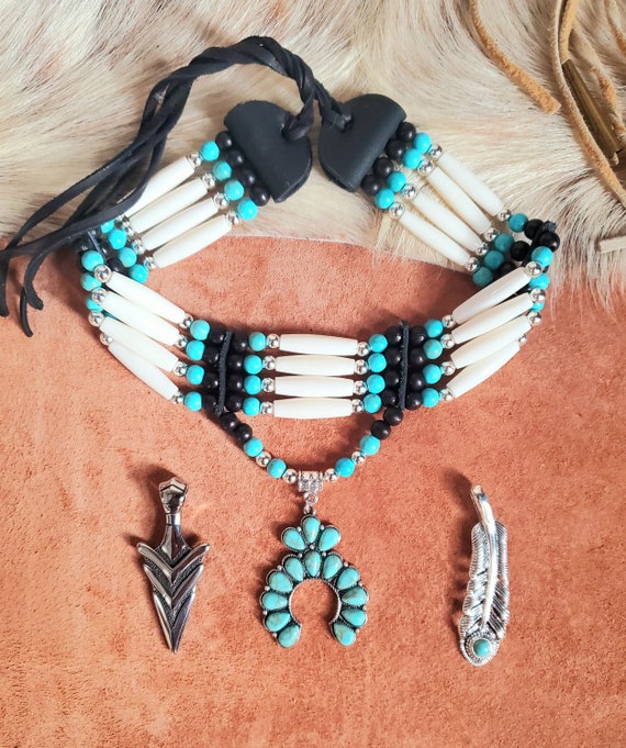 Native American Indian Style Choker Handmade With Bone Hairpipe