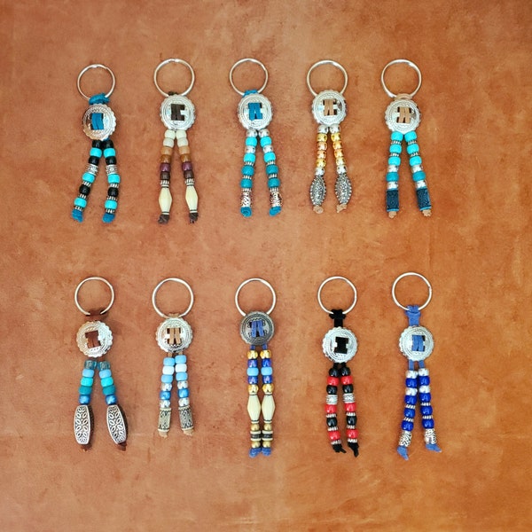 Keyring, Concho Key Ring Western Keychain, Custom Handmade, Silver, Blue, Turquoise, Black, Green, Red, Copper, Yellow, Pink, Metallic