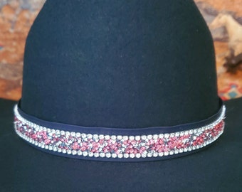 Fascia per cappello con brillantini, fascia per cappello con strass rosa/argento, stile cowboy e cowgirl, fascia per cappello con cristalli scintillanti, fascia per cappello in jeans nero o blu, fatta a mano