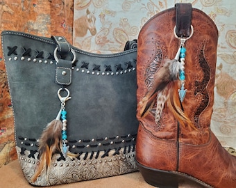 Boot Bling, braccialetto per stivali, copristivale con piume e perline e ciondolo, stile western, fatto a mano