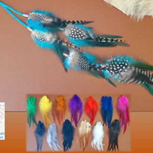Turquoise Feather Hair Clip 4&quot;, 8&quot;,  11&quot;, 15&quot; or 21&quot; Suede Lace with feathers, silver / gold beads, Feather Hair Extension, Blue, Pink, Grey
