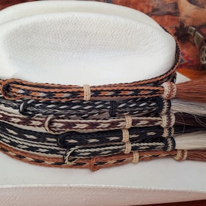 Geflochtenes Hutband aus Pferdehaar (6 verfügbare Farben) Schlaufe, 1 seitliche Quaste aus Pferdehaar, verstellbar, Westernhutband, schwarz, rot, grau