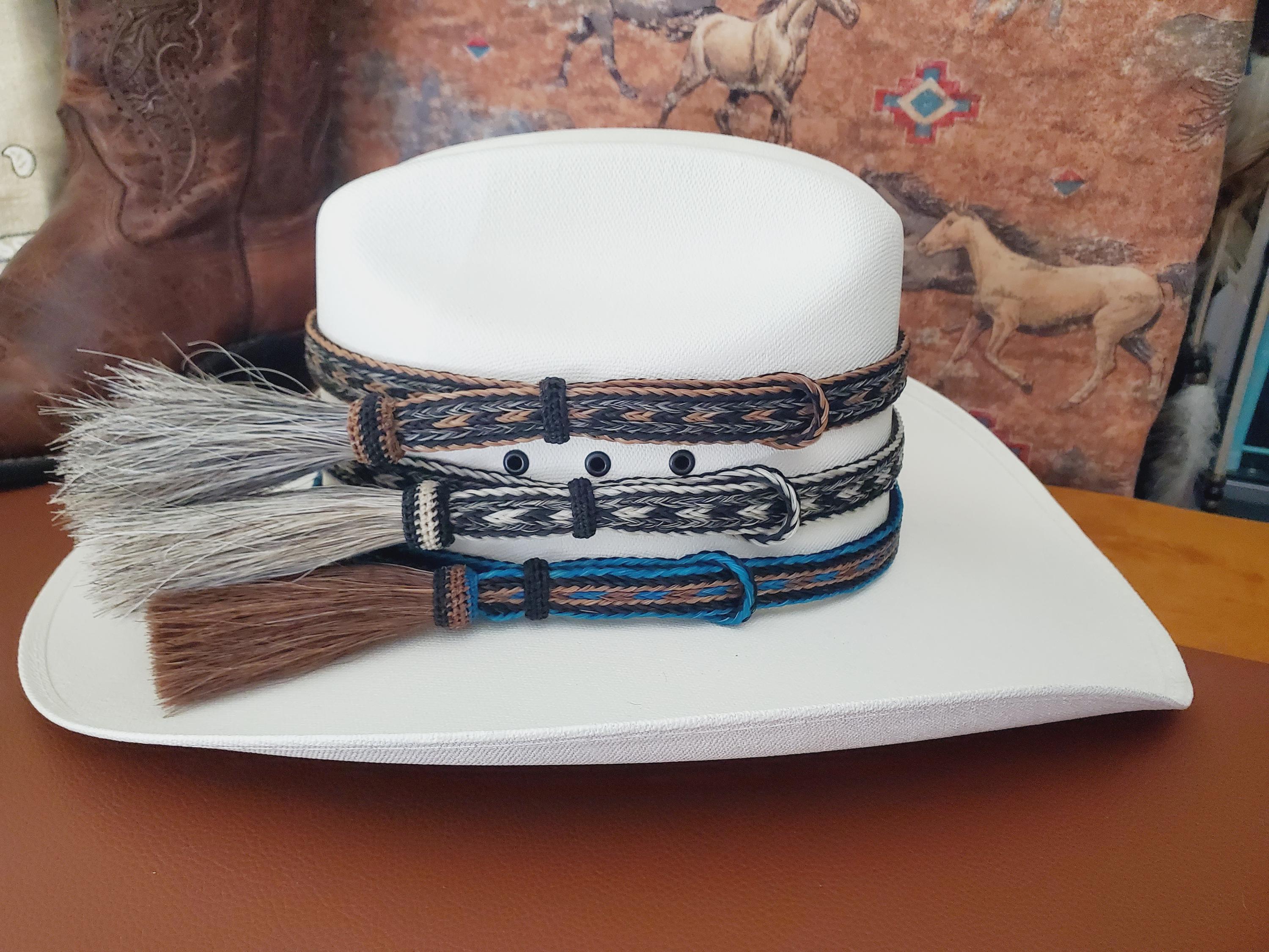 Braided Teal and Brown Leather Hat Band with Horsehair Cody James Men main image 2