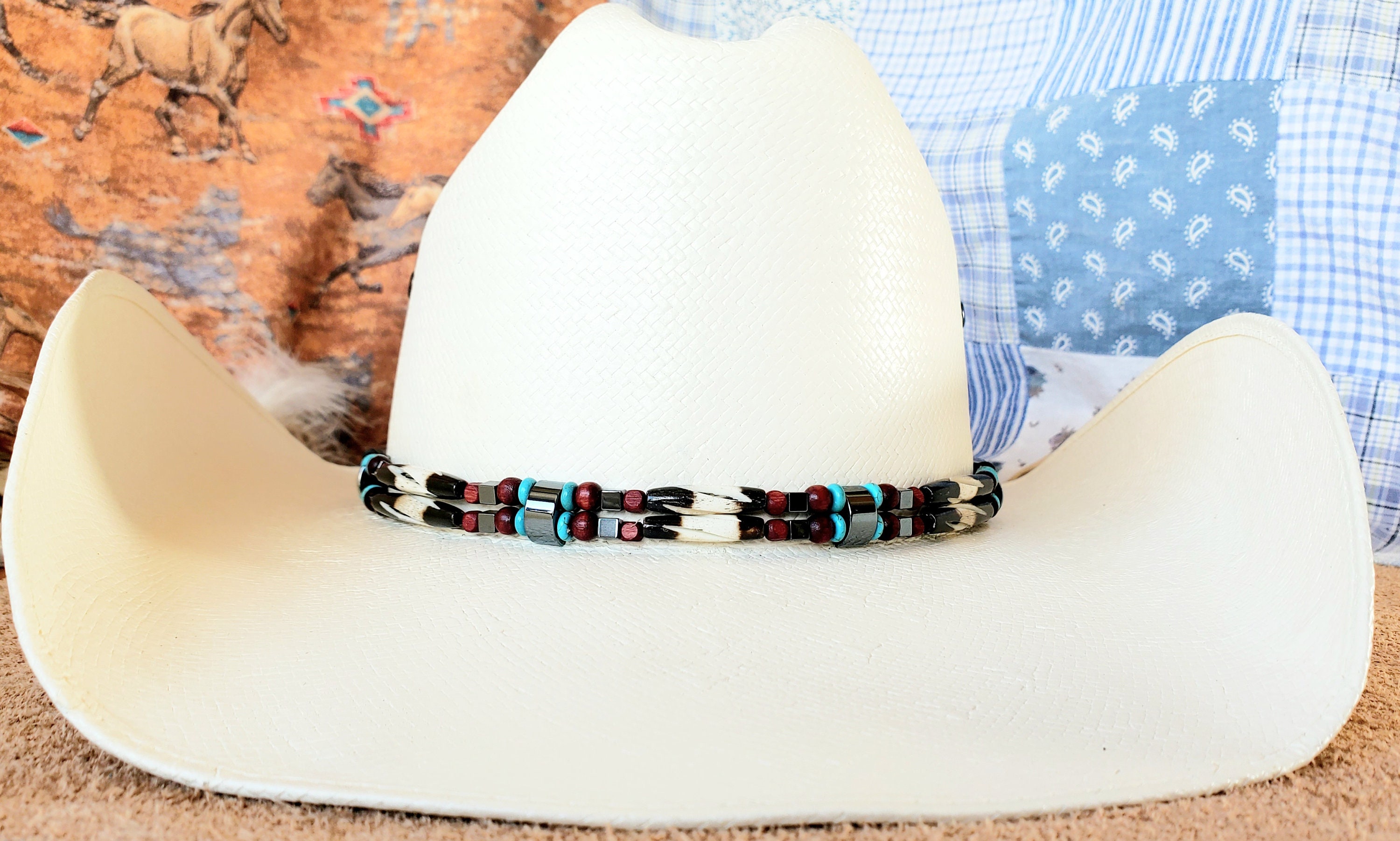 Western Cowboy Hat Band - Hairpipe Beaded Hatband With Black  display picture 1