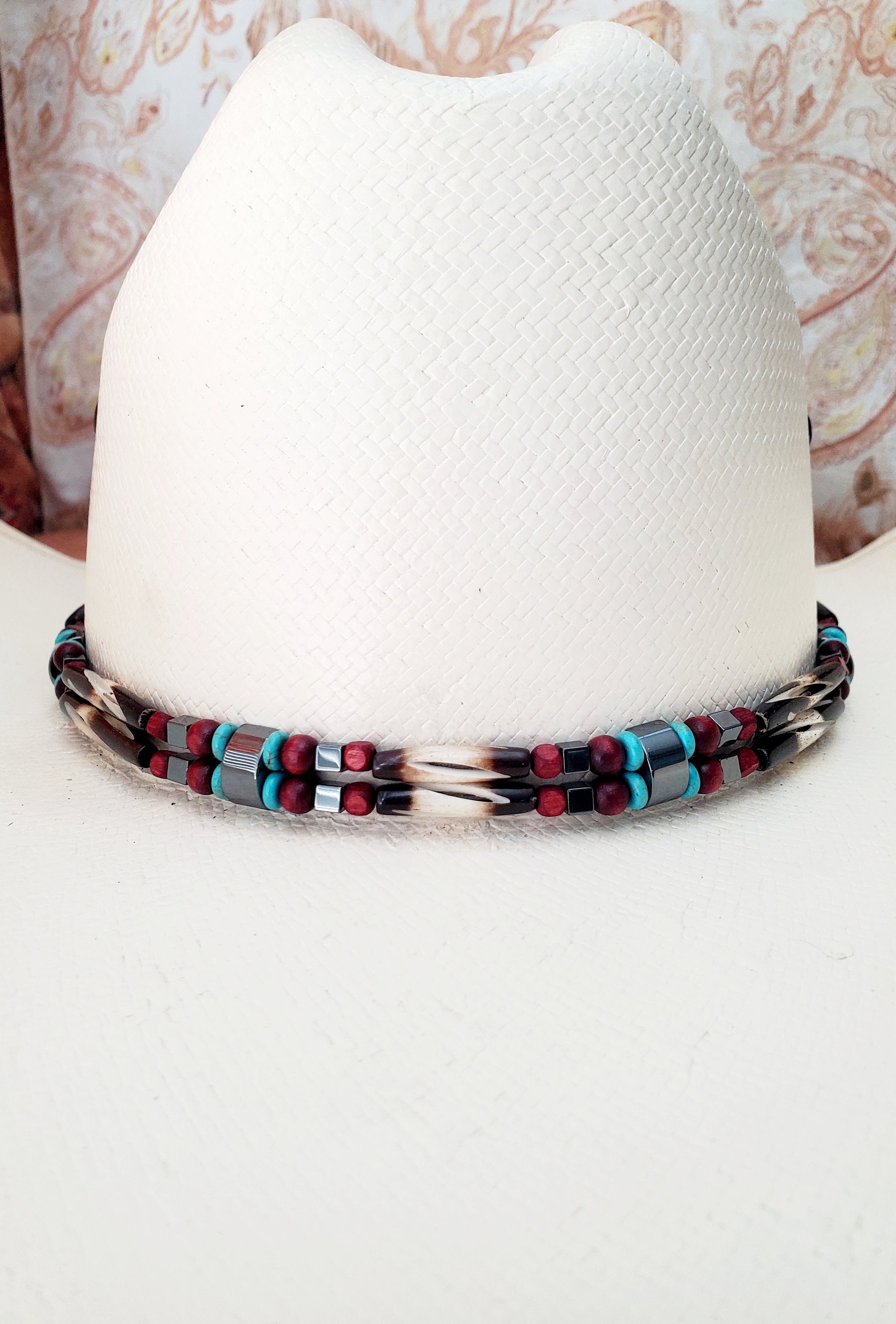Western Cowboy Hat Band - Hairpipe Beaded Hatband With Black 