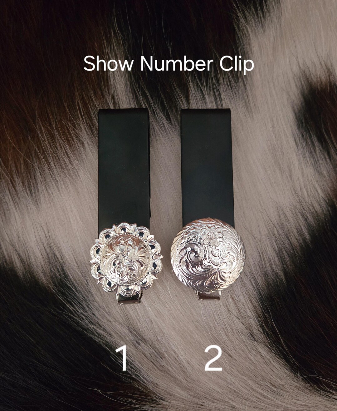 Show Number Bar Clip Holder - Silver Clip on Number Bar, Floral Concho ...