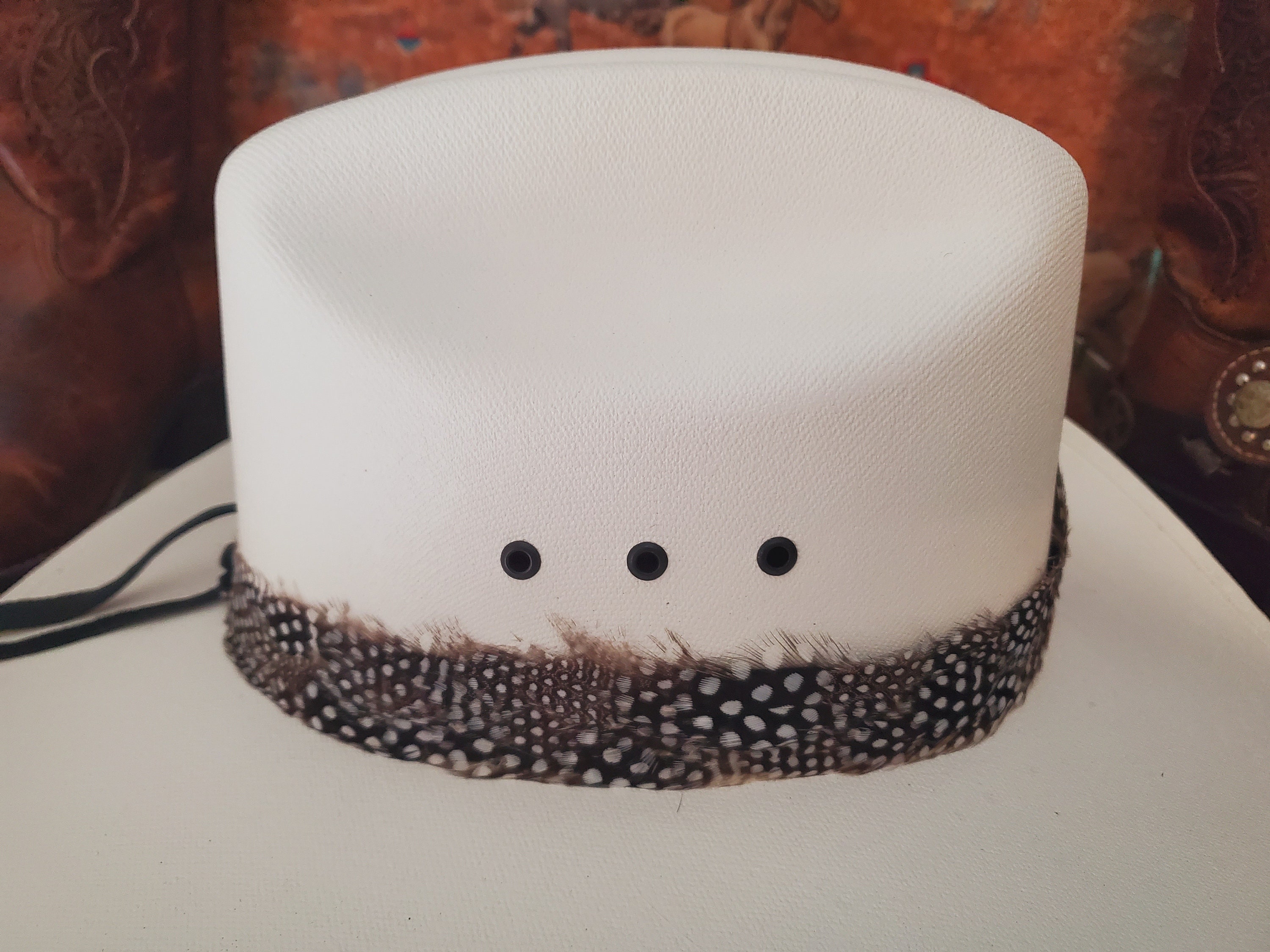 Real Feather Hat Band, Adjustable, Western Cowboy Hatband  display picture 1
