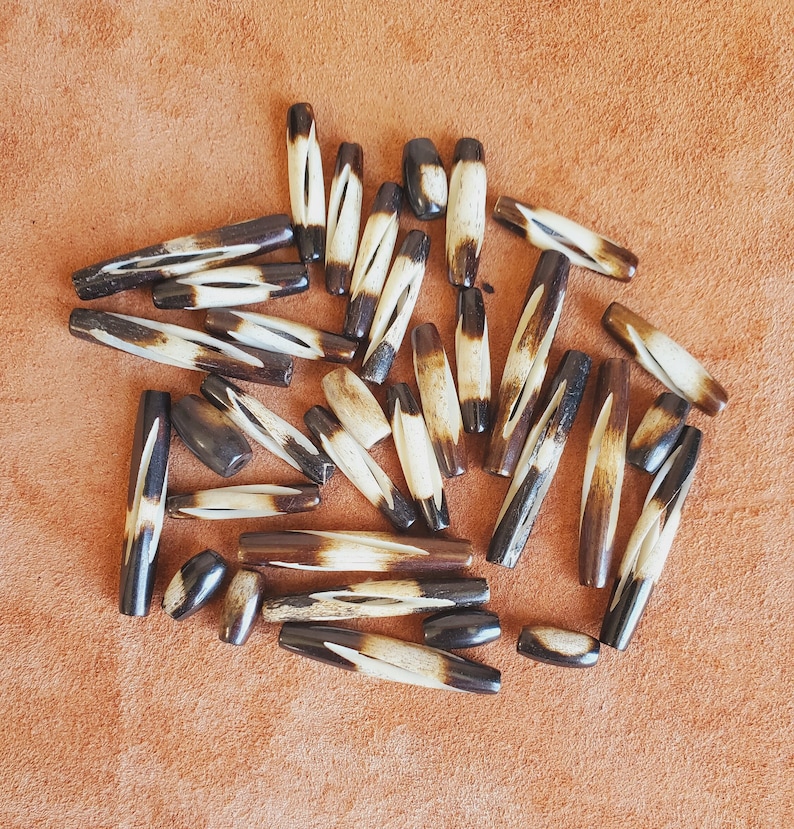 Buffalo Hornand Bone Hairpipe Beads, 1/2", 1" and 1.5", Red, Black, Antique Bone, Bone, Turquoise AmberBrown image 7