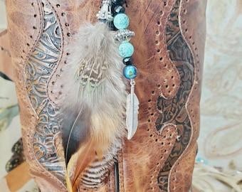 Copristivale, copristivale con perline, copristivale con piume e perline - piuma di metallo, freccia o punta di freccia - Fatto a mano, aggiungi un tocco di brillantezza ai tuoi stivali da cowboy