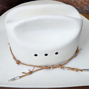 Barbed Wire Leather Cord Hat Band, Natural Color, Western Cowboy HatBand for Cowboy, Cowgirl, Bolo Tie Tip Ends