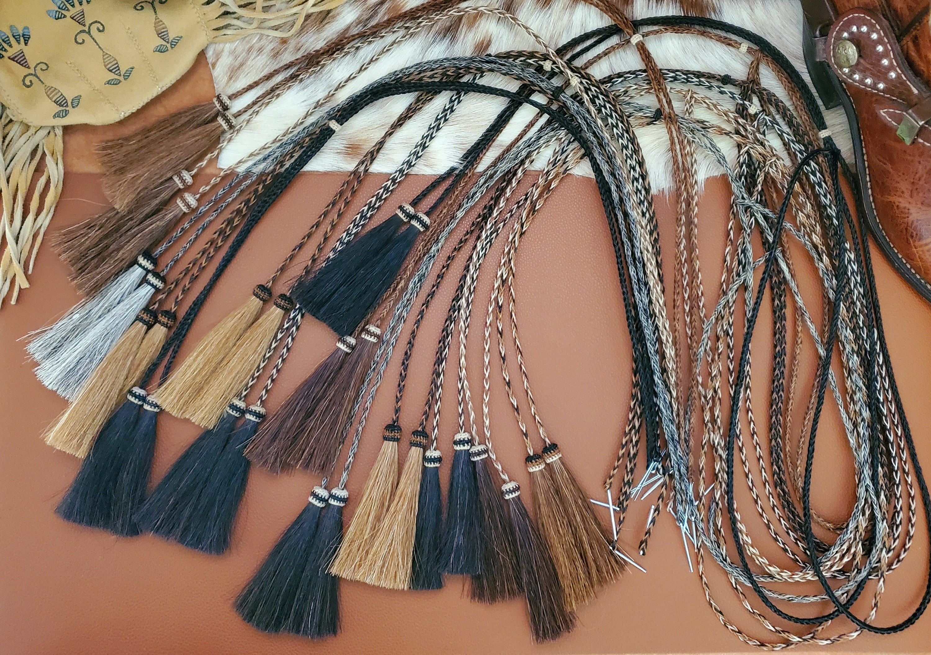 Western Braided Hat Chin Straps Set Removable Tassels for Men Women Leather Braid Chin Cord/Strap – Village Hat Shop main image 3
