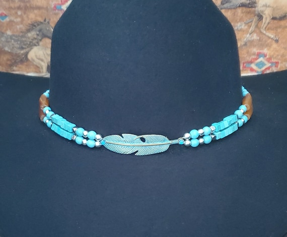 Fascia Per Cappello Da Cowboy Con Perline Turchesi – Regolabile, Artigianale, Stile Western Boho - 5