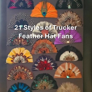 Abanico de plumas para sombreros de camionero (21 estilos). Pégalo tú mismo con pegamento caliente a tu sombrero de vaquero, sombrero de camionero o gorra de béisbol. Sombreros no incluidos. Se venden por unidad. imagen 1