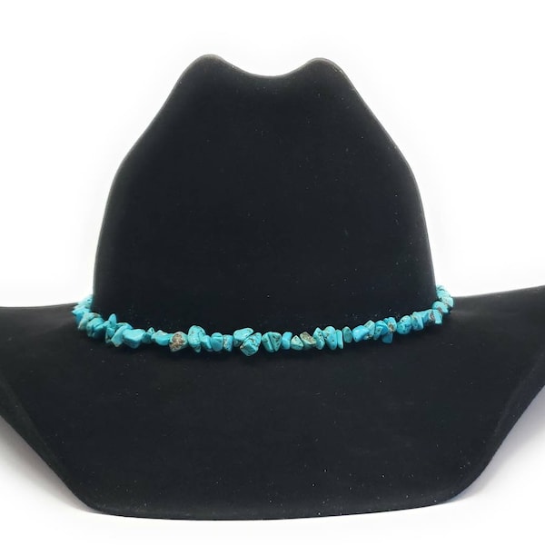 Turquoise Chip Nugget Hat Band, Beaded Handmade Blue Amazonite, Picture Stone, Tigers Eye, Red/Turquoise or Turquoise with Horn Hatband