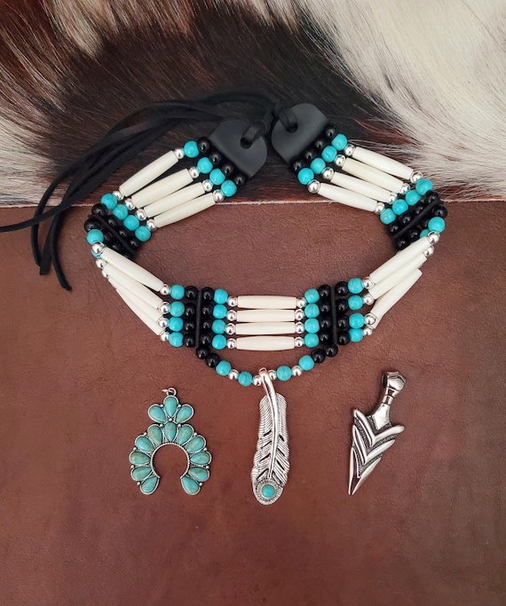アクセサリー CHOOKE ANTIQUE BEADS K22 ARROW HEAD Native American Indian Style Choker Handmade With Bone Hairpipe