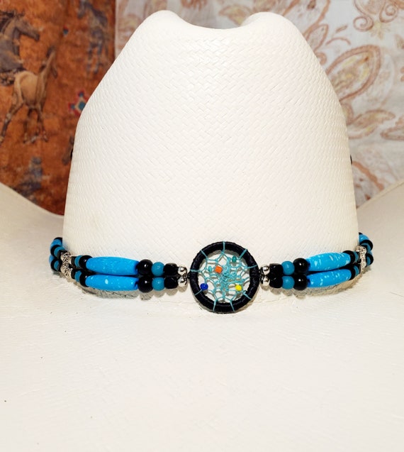 Hand-crafted Turquoise Beaded Leather Hat Band Hatband HB83 | 1/2 main image 4