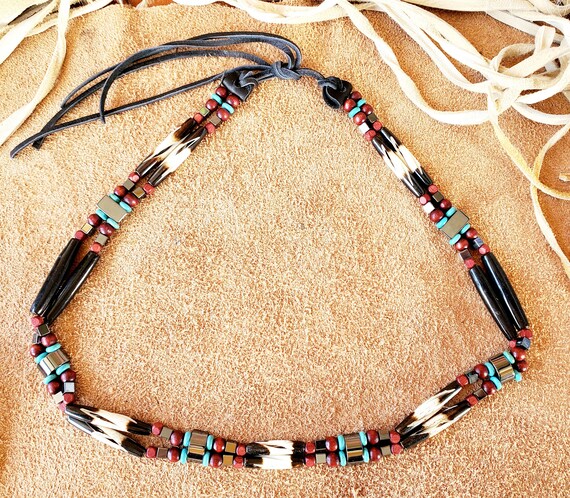 Western Cowboy Hat Band - Hairpipe Beaded Hatband With Black  display picture 2