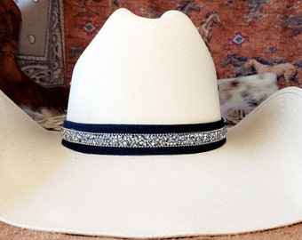 Bling Hat Band, Demin Blue Jean with Rhinestones Hat Band, Cowboy Cowgirl Man or Woman, Bling Crystal HatBand, Blue Jean Hatband, Handmade