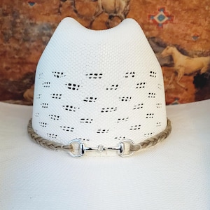 Snaffle Bit Horse Hair Single Braid Hat Band with snaffle bit centerpiece.  Handmade with your horse hair as a keepsake or our horse hair.