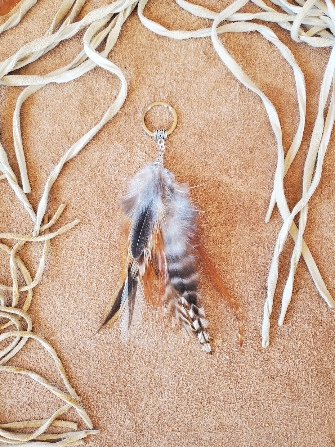 Feather Keyring, Metal Keychain With Natural Feathers, Handmade