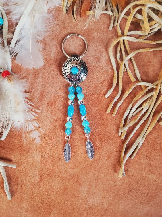 Key Chain Key Ring Concho and Beads and Charm, Western