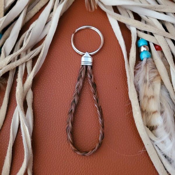 Horse Hair braided Key Chain Key Ring.  Can be made with your horse's hair as a keepsake or our horse equine hair. Stainless Steel End