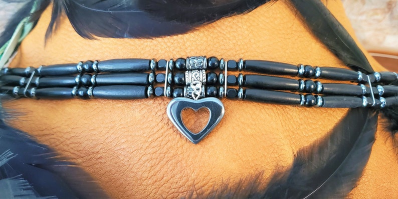 Native American Indian Black Horn Hairpipe Bead Choker with Your choice of Pendant Handmade Choker 3 Strand