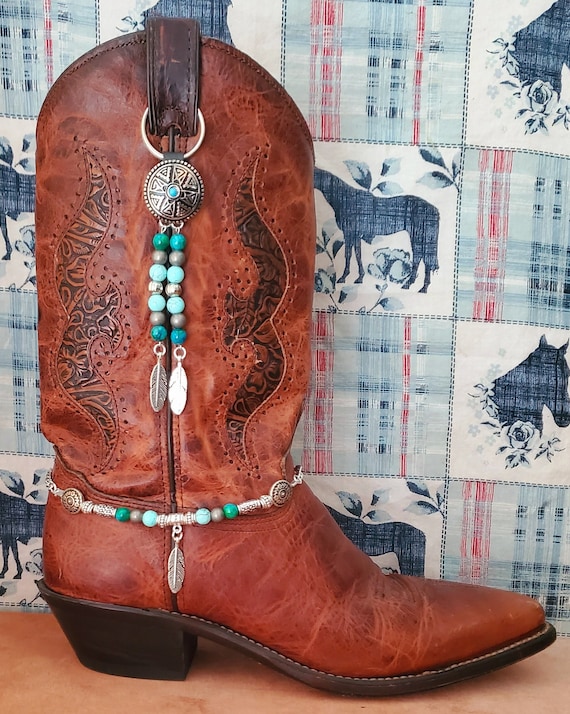 Boot Bling, Concho and Beads Boot Topper with charm, Western, Handmade Bling for your Boot - get matching boot bracelet or purse dangle