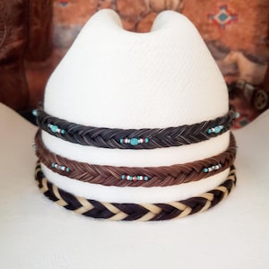 Paardenhaar gevlochten hoedenband, 3 kleuren, verstelbaar, western cowboy gevlochten paardenhaar hoedenband, bruin, zwart, wit