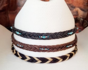 Cordon pour chapeau en crin de cheval, cordon pour chapeau de cowboy, jugulaire, noir et marron, tressé à la main, cordon pour chapeau, glands de crin, 2 couleurs - Canada