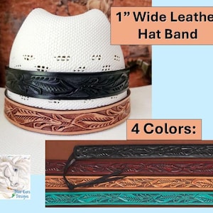 2,5 cm punziertes Hutband aus braunem, schwarzem, türkisfarbenem oder naturfarbenem Leder, verstellbar mit Krawatte