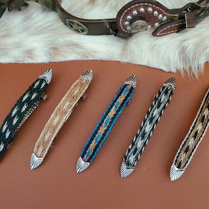 Braided Horse Hair Brown Hair Barrette with Conchos Horsehair Bracelet with Antler Concho Made in USA – Cattle Kate main image 4