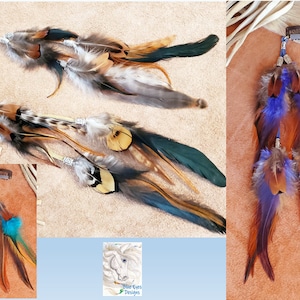 Feather Hair Clip 4&quot;, 8&quot;,  11&quot;, 15&quot; or 21&quot; Suede Lace with Natural feathers, silver or gold beads, Feather Hair Extension, Boho Hair Clip