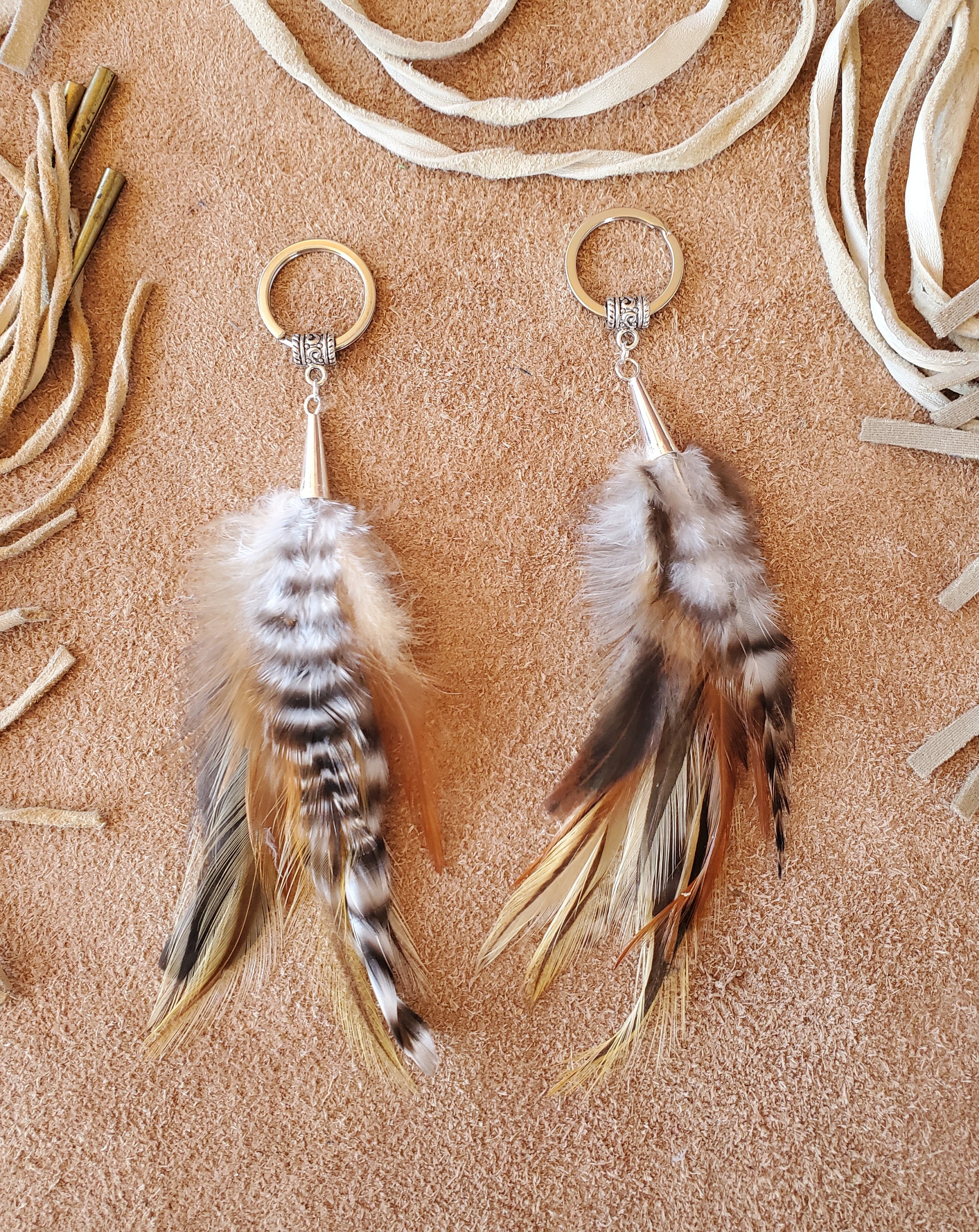 Feather Keyring, Metal Keychain With Natural Feathers, Handmade