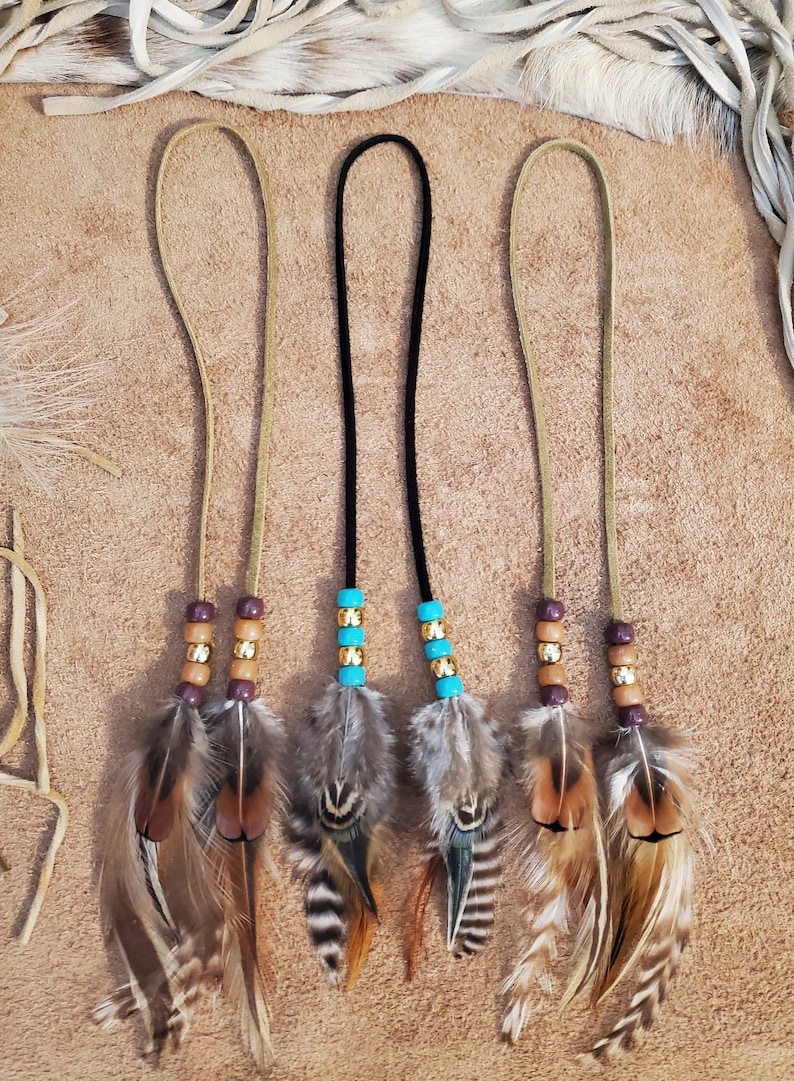 Leather Hair Wrap Tie With Beads and Feathers Choice of Etsy