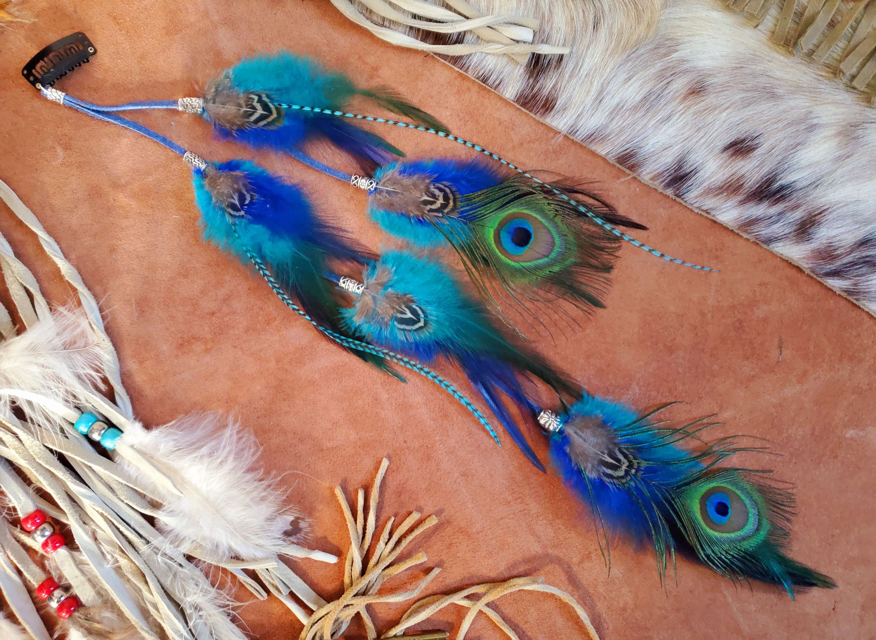 Peacock feather top hair extensions
