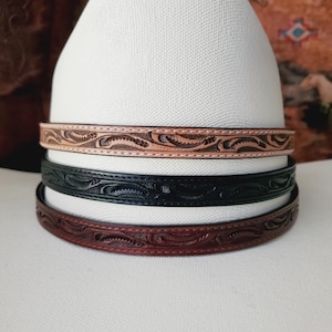 Punziertes Hutband aus Leder -3 Farben, verstellbar, silber Schnalle, Western Cowboy Hutband, Hellbraun, Schwarz, Braun
