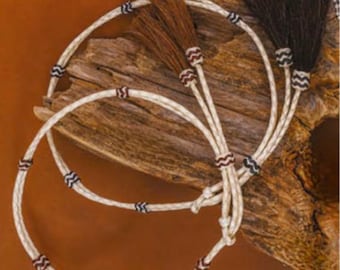 Rawhide and Horse Hair Tassel Hat Band (2 colors) with Loop and 2 Horse Hair Tassels, Adjustable, Western Cowboy Hatband, Black, Brown