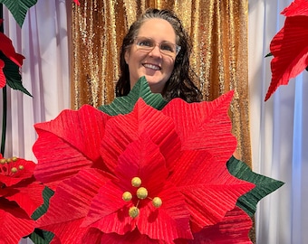 Giant Poinsettia, Giant Crepe Paper Poinsettia, Giant Poinsettia for events, Giant poinsettia PDF, Poinsettia, Event decor, DIY event decor