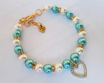 Collar de perlas para perro y gato con dije de corazón, joyería personalizada para mascotas, collar para cachorro.