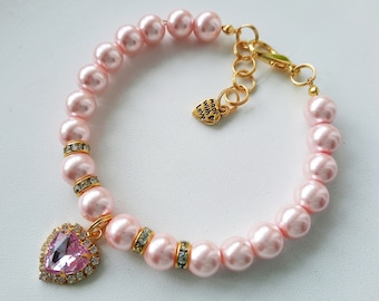 Collar de perlas para perro y gato con dije de corazón, joyería personalizada para mascotas, collar para cachorro.