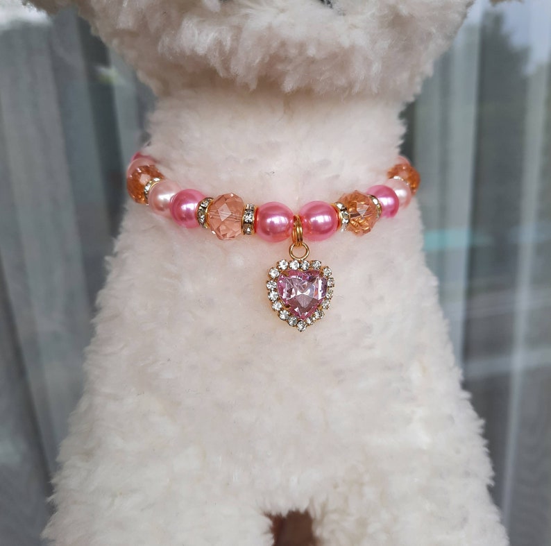Pink Pearl Necklace for Dogs and Cats With Heart Charm and - Etsy