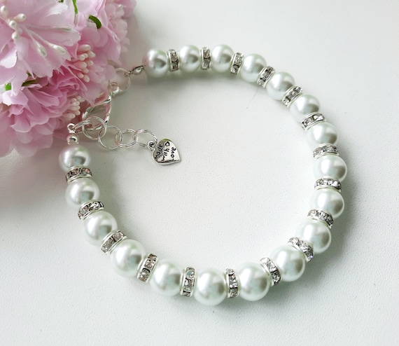 White pearl necklace for dogs and cats with rhinestone roundels - Main Image