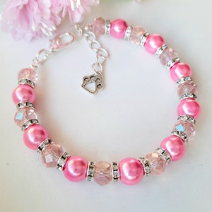 Colar de pérolas rosa para cães e gatos com contas de cristal rosa